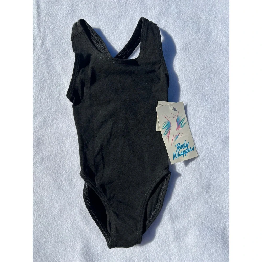 Body Wrappers Kids Black Strappy Back Dance Leotard Size 4-6 NWT USA Vintage
